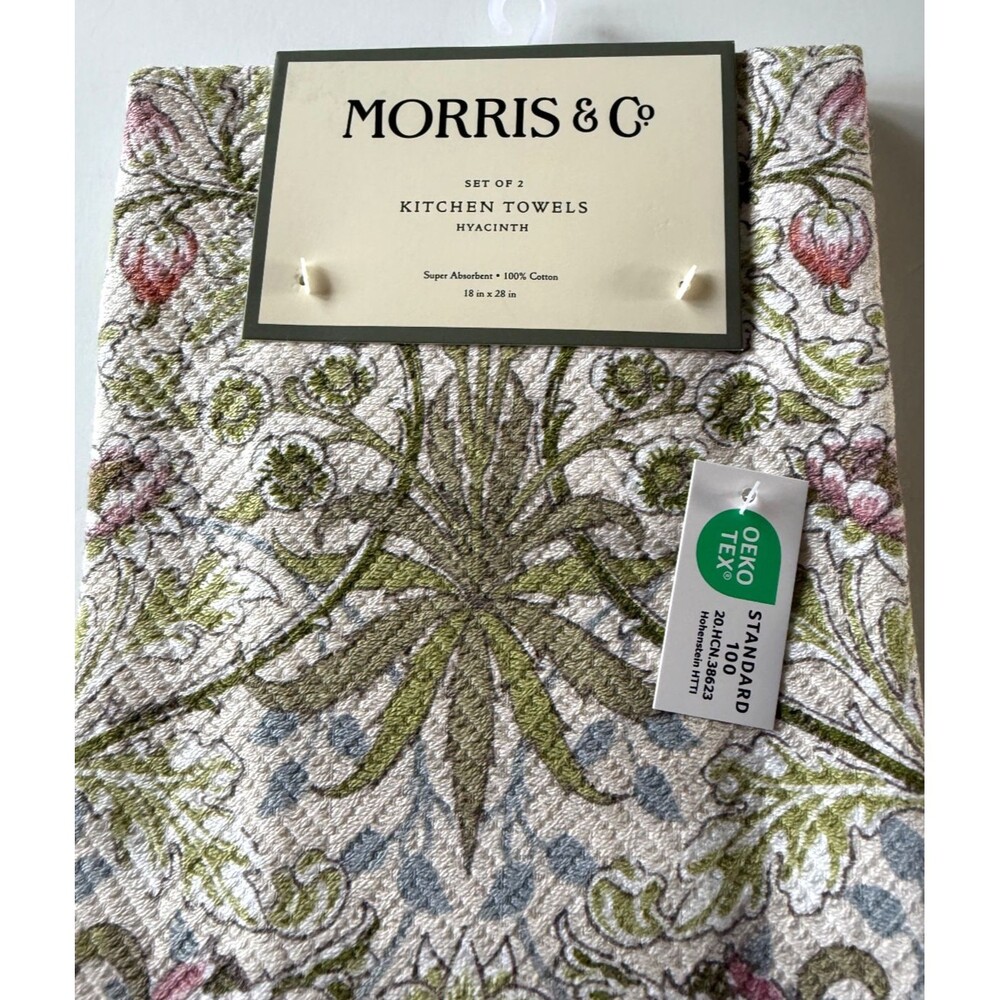 William Morris & Co Hyacinth Kitchen Dish Towels 100% Cotton Set of 2 Holiday - Picture 3 of 4
